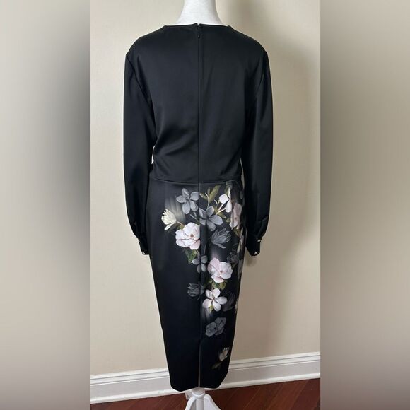Ted Baker 5/14 Opal Alithea Black Floral V Neck Long Sleeve Bodycon Midi Dress - Picture 5 of 13